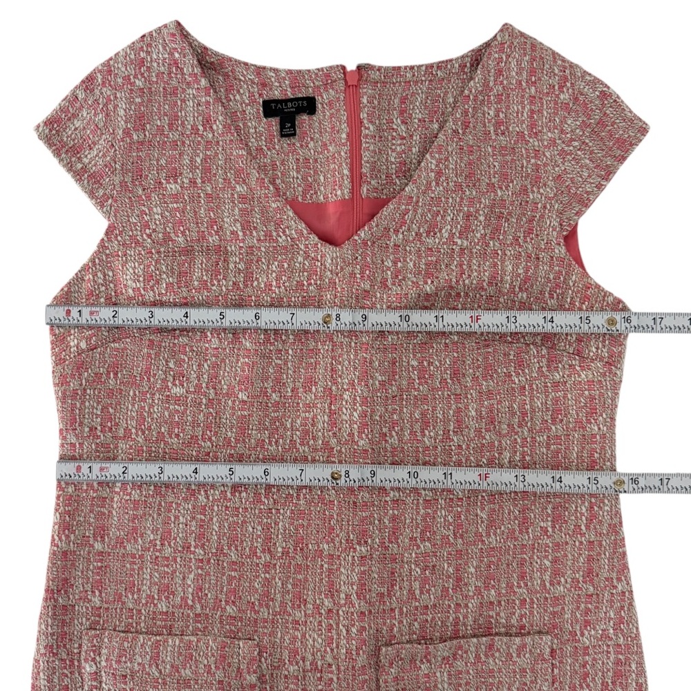 Talbots Petites Pink White Tweed V-Neck Cap Sleeve Sheath Midi Dress (2P) - Picture 13 of 16